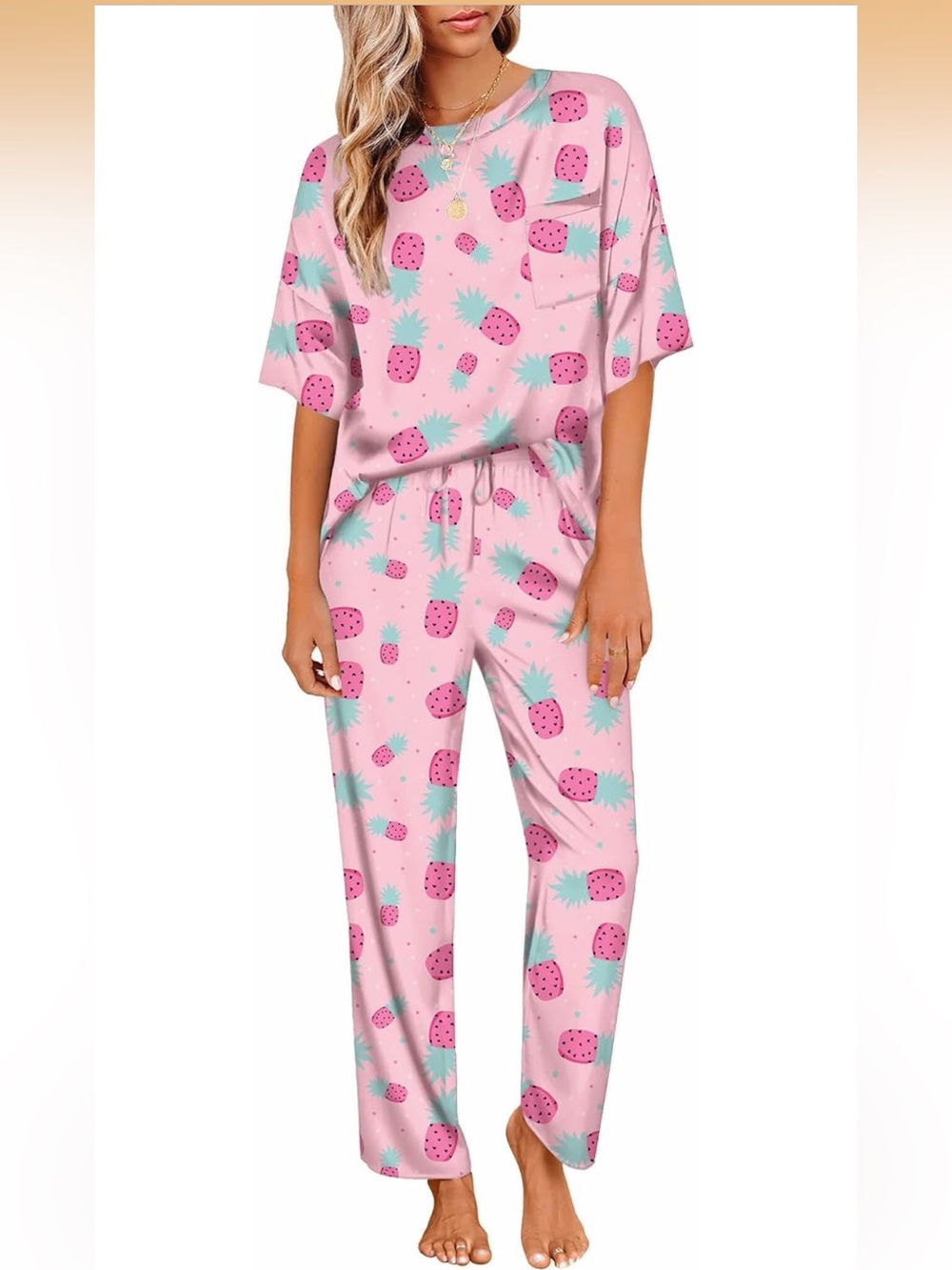 Pink Pineapple Print Pajama Set
